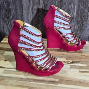 LILIANA Women's Hot‎ Pink Chain Wedge Platform Heels Size 10
